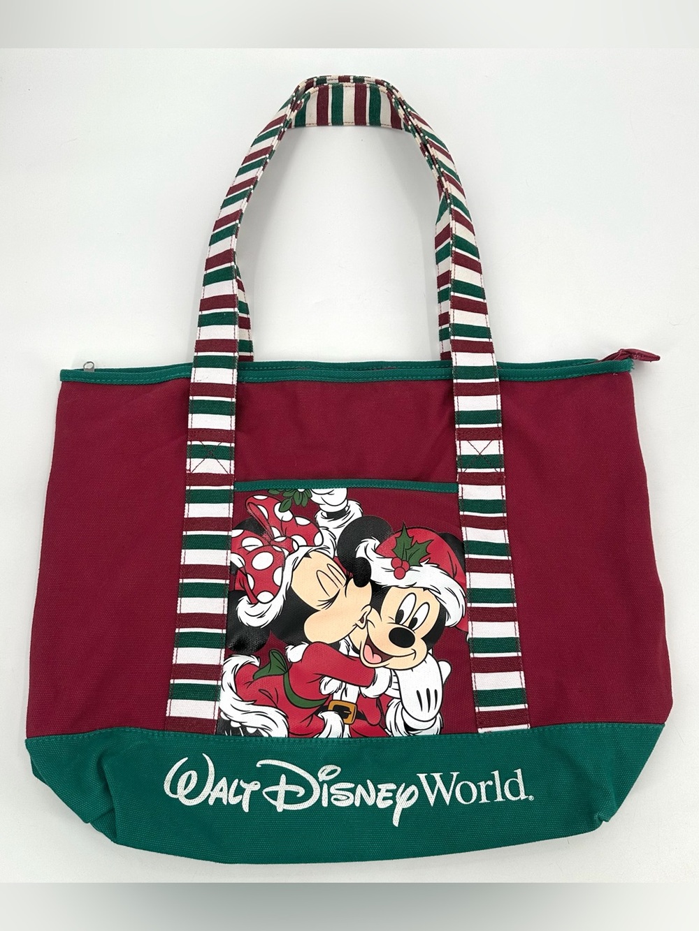 Disney Parks Tote Bag Red Green Canvas Mickey Minnie Christmas Holiday READ